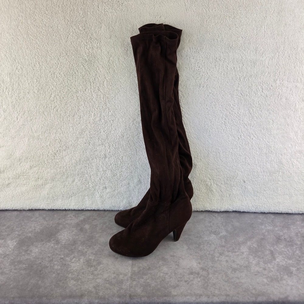 Quipid Womens Over The Knee Boots Chocolate Brown Faux Suede Heel Size 8.5 S1983